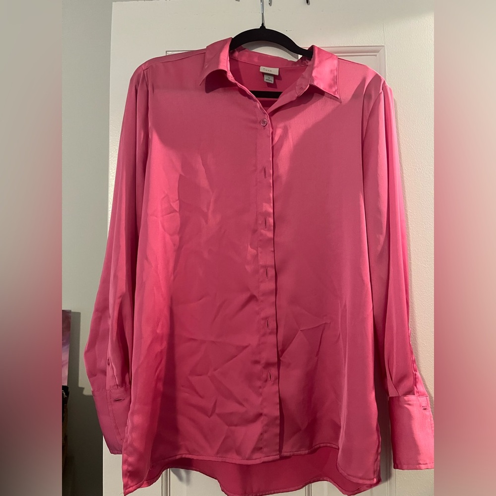 Oversized silk button down top